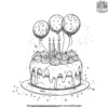 Birthday Cake with Balloon Toppers Coloring Pages