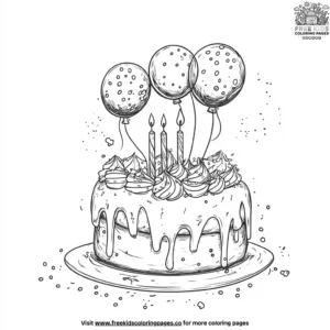 Birthday cake with balloon toppers coloring pages