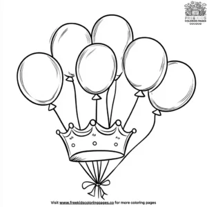 Birthday Crown and Balloons Coloring Pages