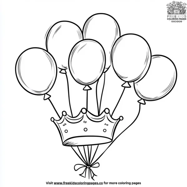 Birthday crown and balloons coloring pages