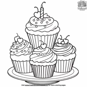 Birthday Cupcake Tower Coloring Pages