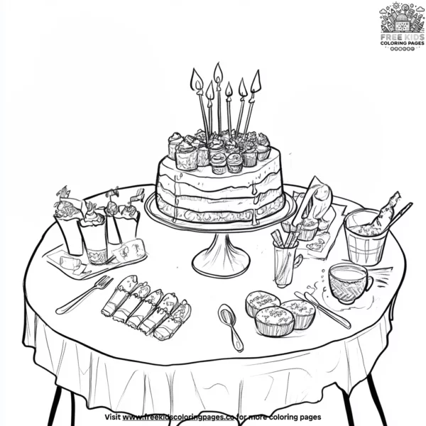 Birthday table of goodies coloring pages