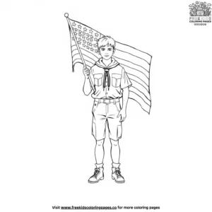 Boy Scout with USA Flag Coloring Pages