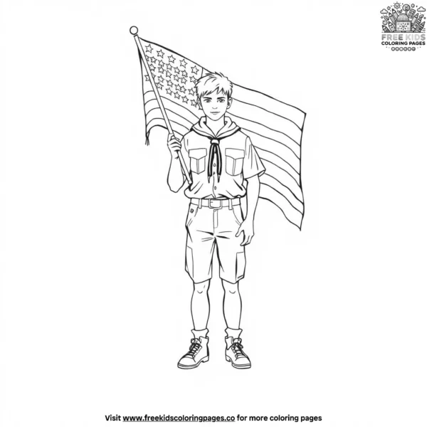 Boy scout with usa flag coloring pages