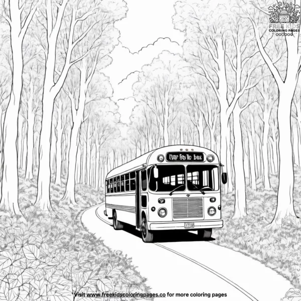 Bus in the forest coloring pages