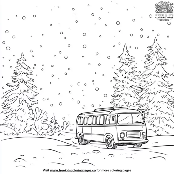 Bus in the snow coloring pages