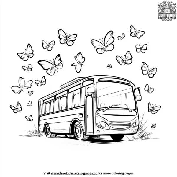 Bus with butterflies coloring pages