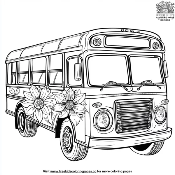 Bus with flowers coloring pages