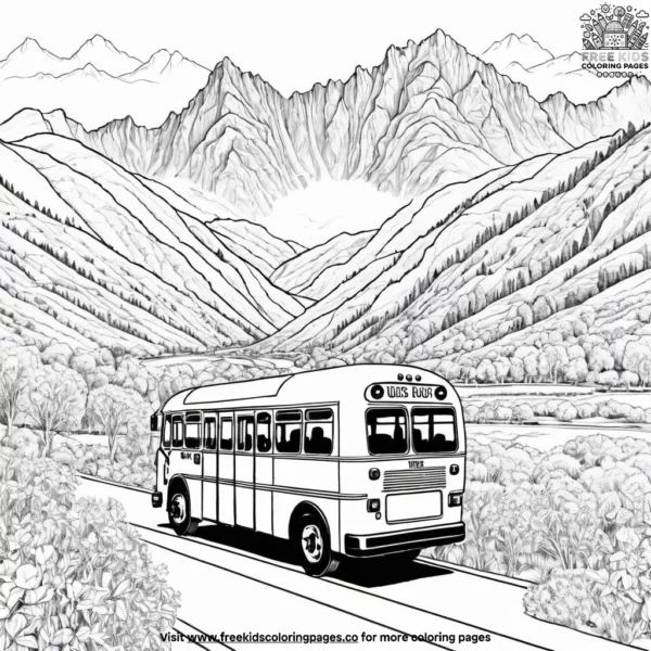 Bus with mountains coloring pages