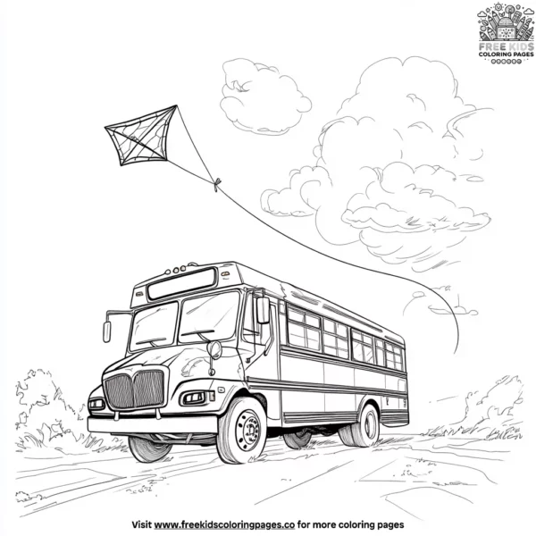 Bus with a kite coloring pages