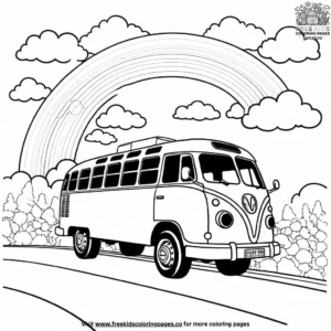 Bus with a rainbow trail coloring pages