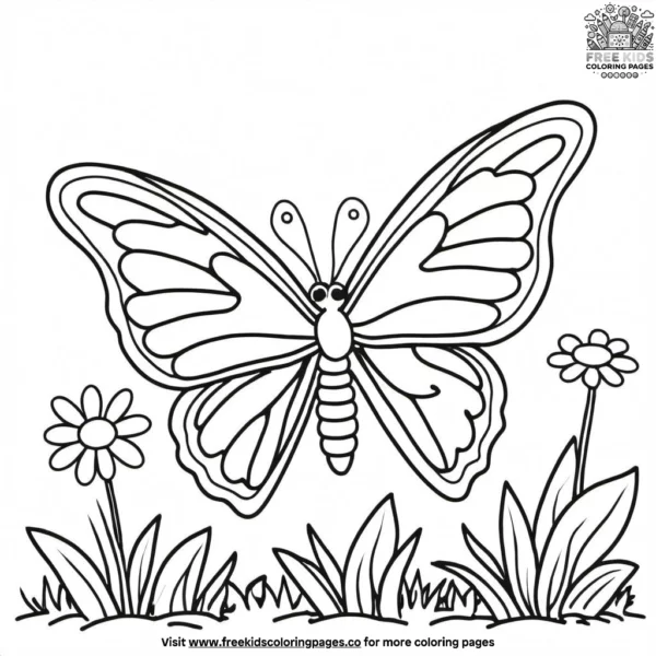 Butterfly in a summer garden coloring pages