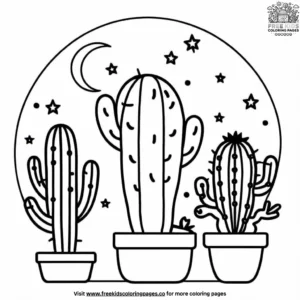 Cactus and Moon Coloring Pages