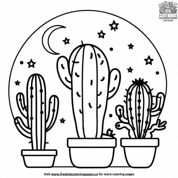 Cactus and moon coloring pages