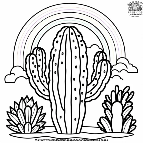 Cactus and rainbow coloring pages