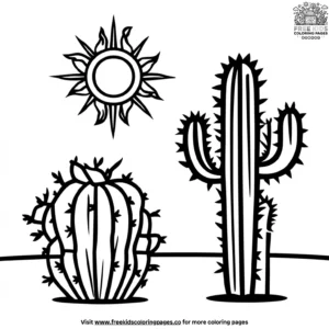 Cactus and Sun Coloring Pages