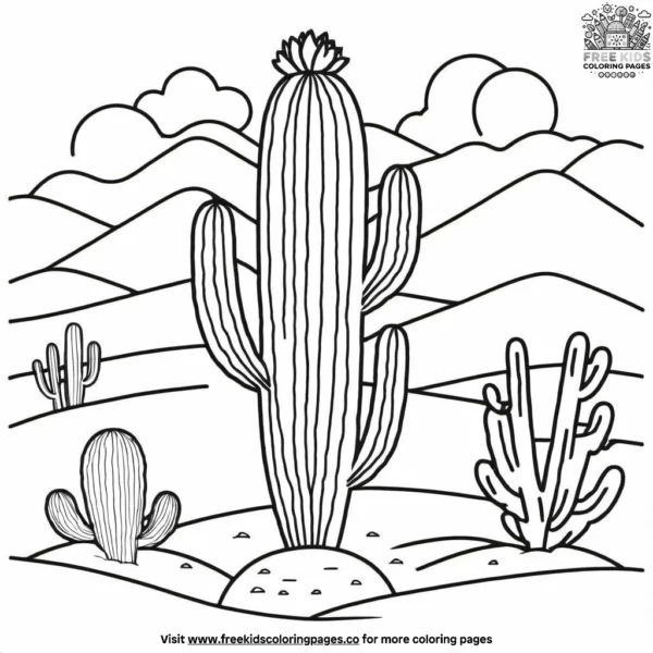 Cactus in desert coloring pages