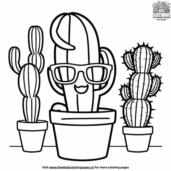 Cactus with sunglasses coloring pages