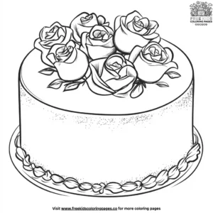 Cake With Rose Toppings Coloring Pages