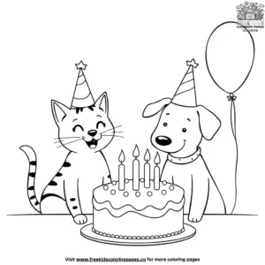 Cat And Dog Birthday Party Coloring Pages