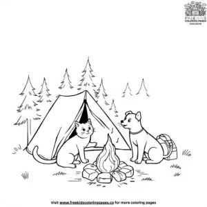 Cat And Dog Camping Coloring Pages