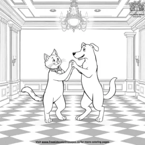 Cat And Dog Dancing Coloring Pages