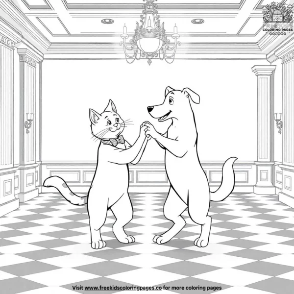 Cat and dog dancing coloring pages