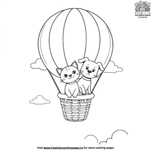 Cat And Dog In A Hot Air Balloon Coloring Pages