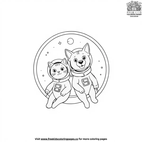 Cat and dog in space coloring pages