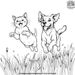 Cat And Dog Jumping Coloring Pages