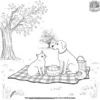 Cat And Dog On A Picnic Coloring Pages