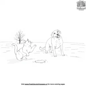 Cat And Dog Under Snow Coloring Pages