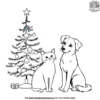 Cat And Dog With Christmas Tree Coloring Pages