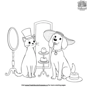 Cat And Dog With Hat Coloring Pages