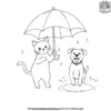 Cat And Dog With Umbrella Coloring Pages