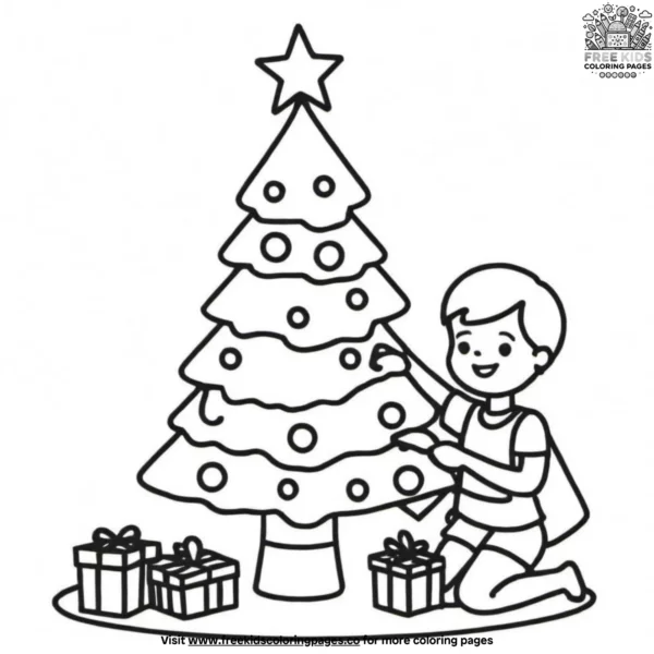 Christmas tree decorating coloring pages