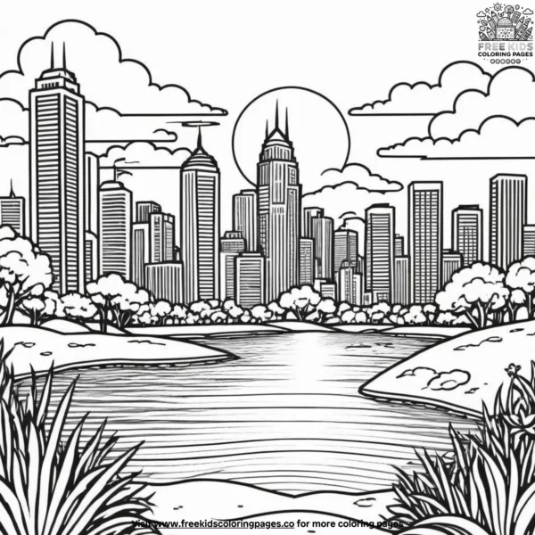 City lights sunset coloring pages