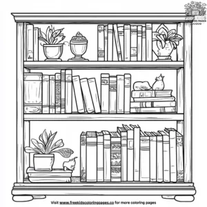 Classic Wooden Bookshelves Coloring Pages