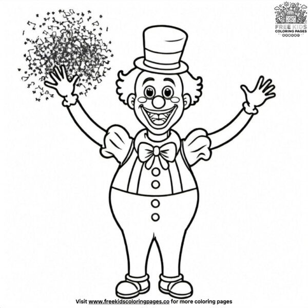 Clown with confetti coloring pages