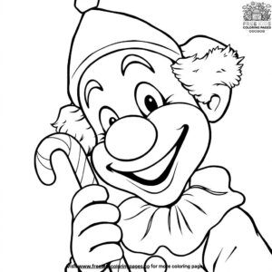 Clown with a Candy Cane Coloring Pages