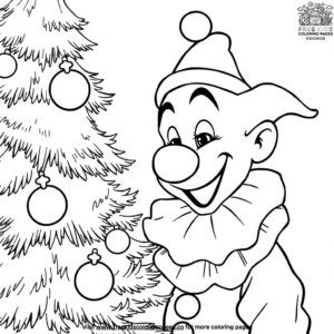 Clown with a Christmas Tree Coloring Pages