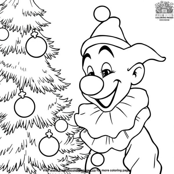 Clown with a christmas tree coloring pages