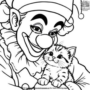 Clown with a Kitten Coloring Pages