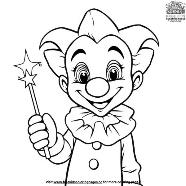 Clown with a magic wand coloring pages