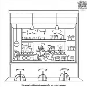 Coffee shop window scenes coloring pages