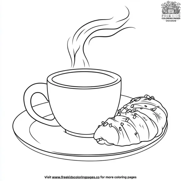 Coffee and croissants coloring pages