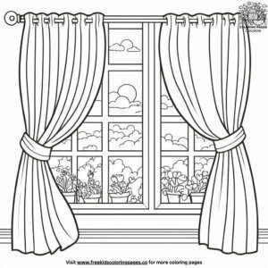 Colorful Curtains and Windows Coloring Pages