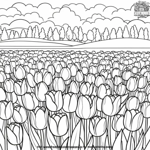 Colorful tulip field coloring pages