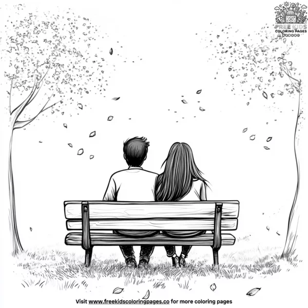 Couple sitting in park coloring pages