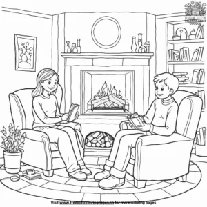 Couple's Cozy Fireplace Coloring Pages